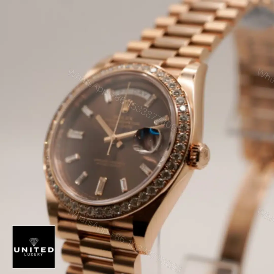 View 9 of Rolex Day-Date 228345RBR Chocolate Dial Diamond Bezel Replica