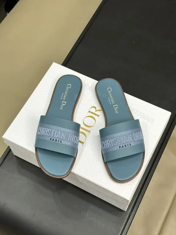 Soft-Defined Dior Slides: Couture Comfort in Teal/Blue — view 1