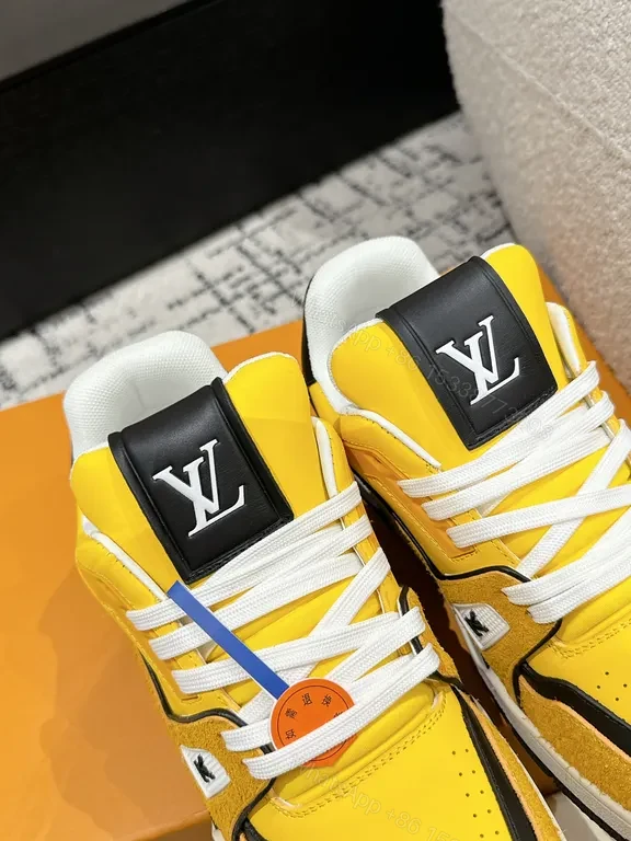 View 6 of Bold Yellow High-Top Sneakers Luxury Casual with LV-Inspired Accents