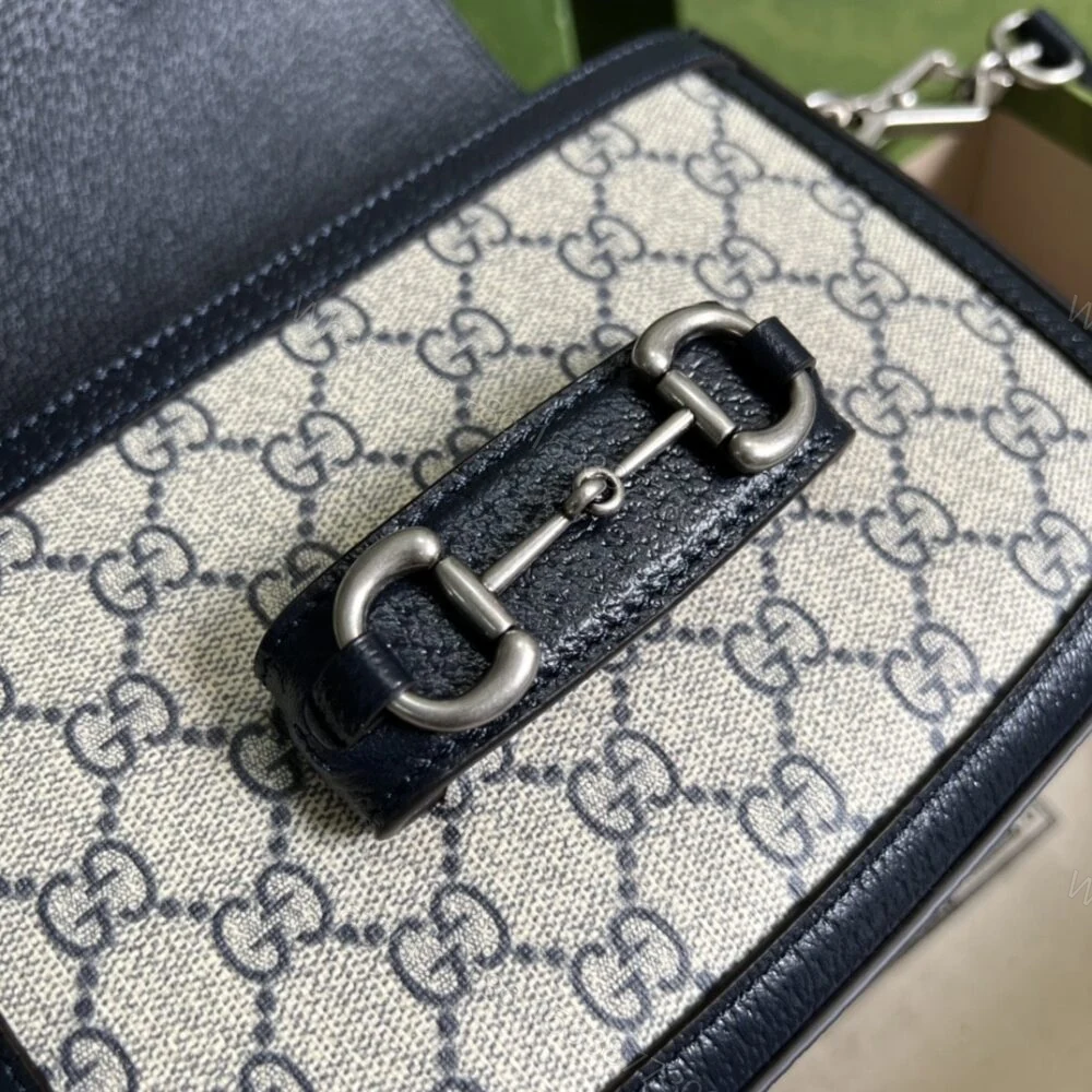 View 8 of Gucci Horsebit 1955 Mini Bag Beige And Blue 20Cm 658574 96IWN 4076