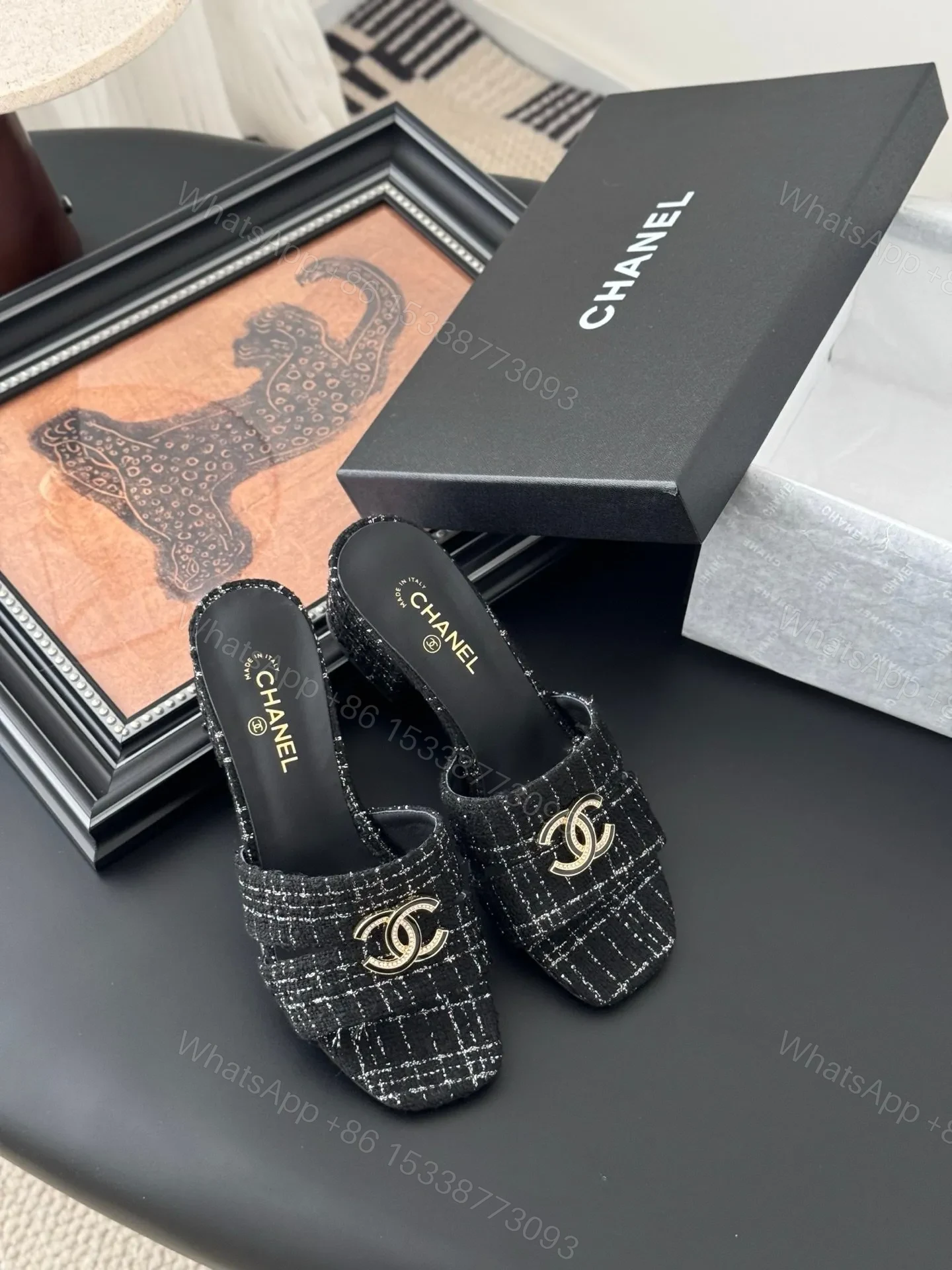 View 5 of Chanel Women Black Tweed Mules