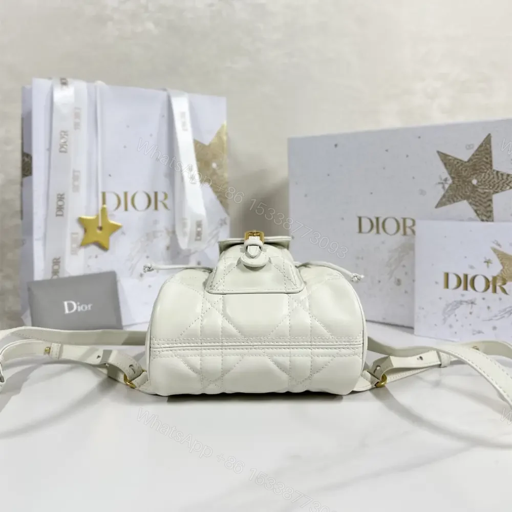View 4 of 高仿Dior*Caro系列M6302M030小羊皮雙肩包白色小號免檢版