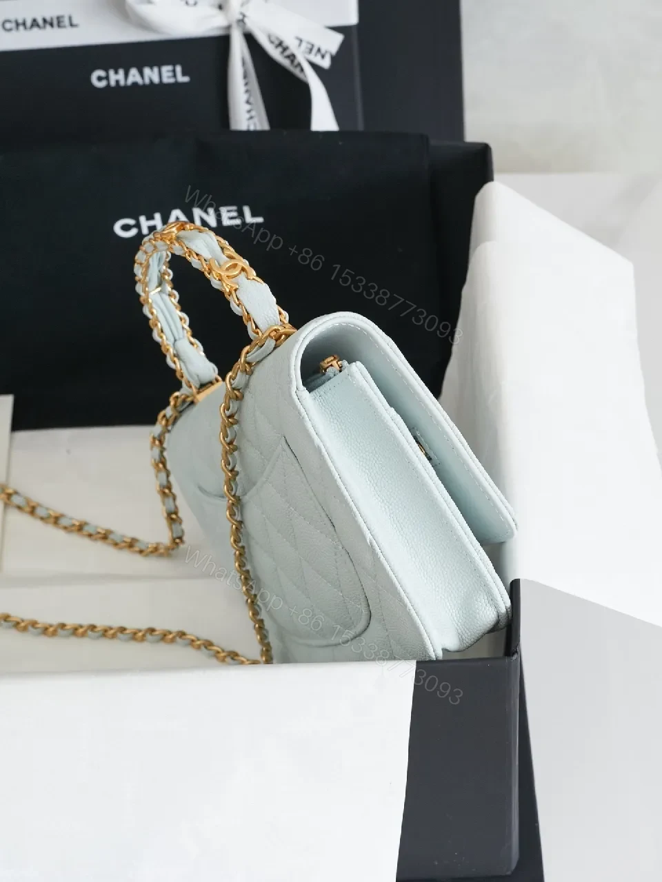 View 5 of Pastel Quilted Leather Mini Bag: Gold Chain Minimalist Chic