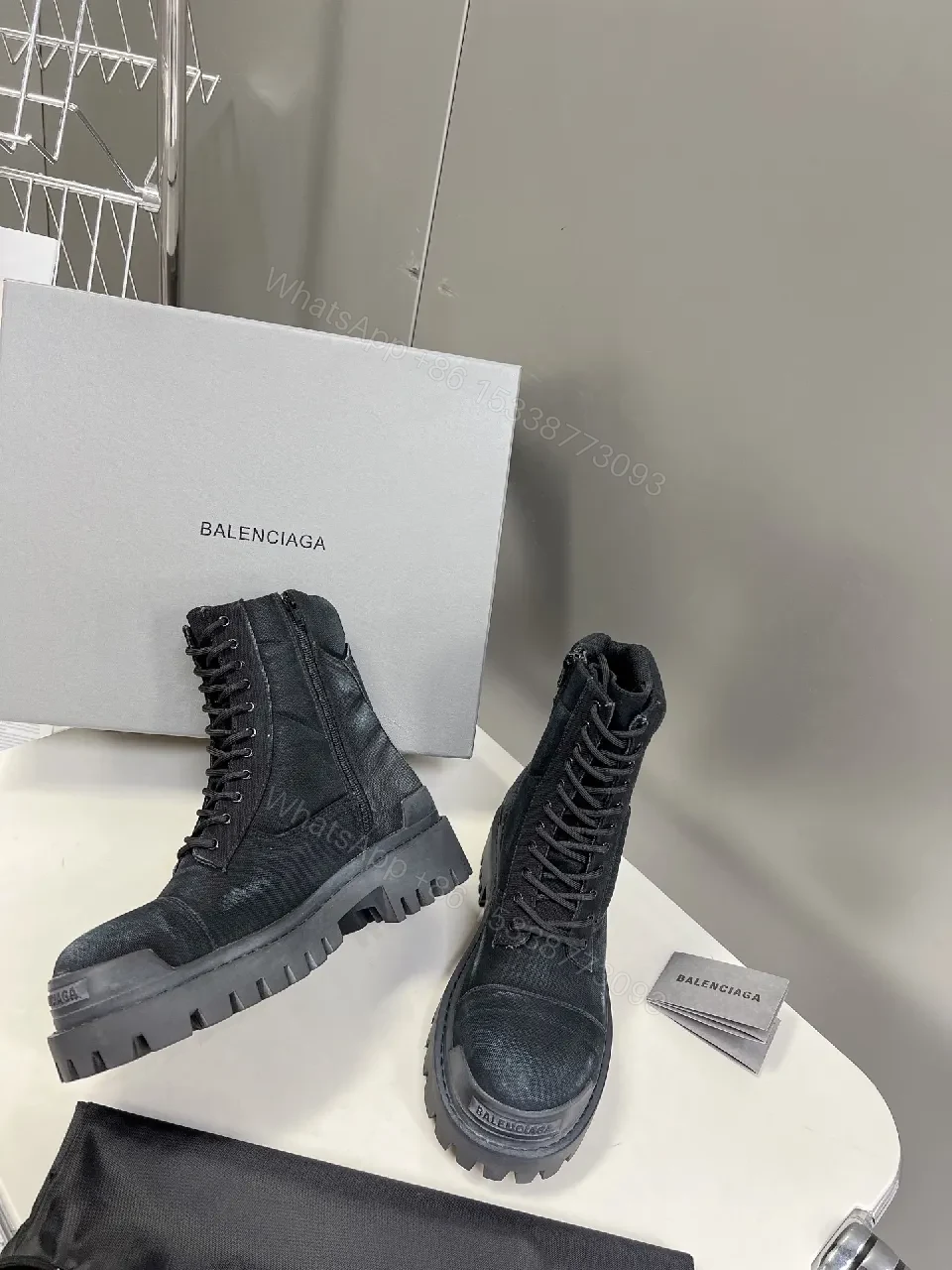 View 6 of Bold Black Combat Boots with Rugged Texture