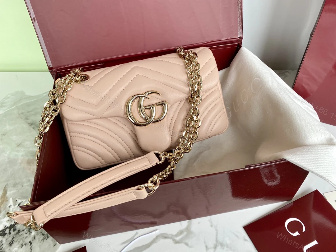 Gucci 一比一GG Marmont鏈條包 奶茶色迷你肩背包款 — view 1