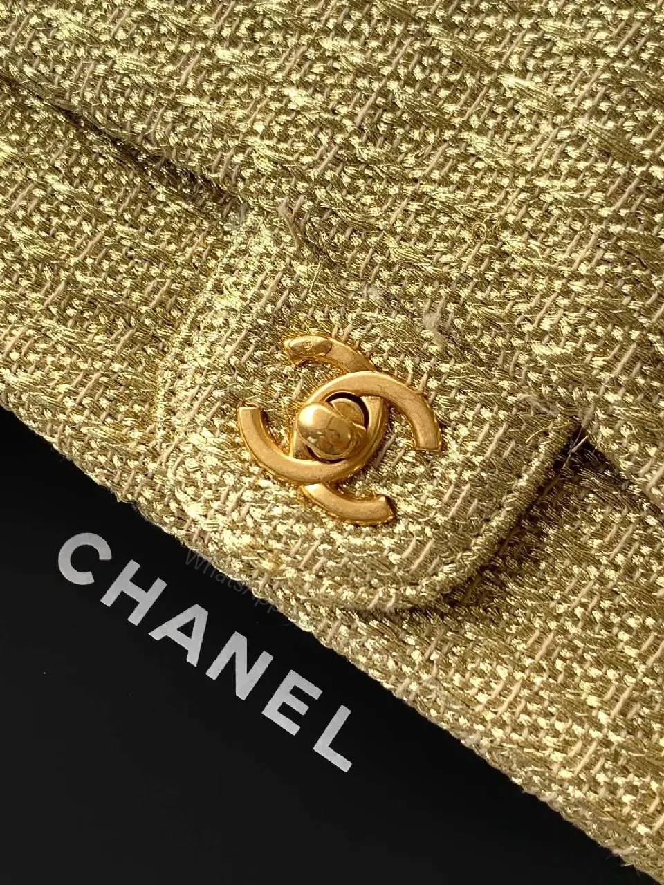 View 5 of Gold Glitter Clutch with Iconic Logo, Lux Evening Bag