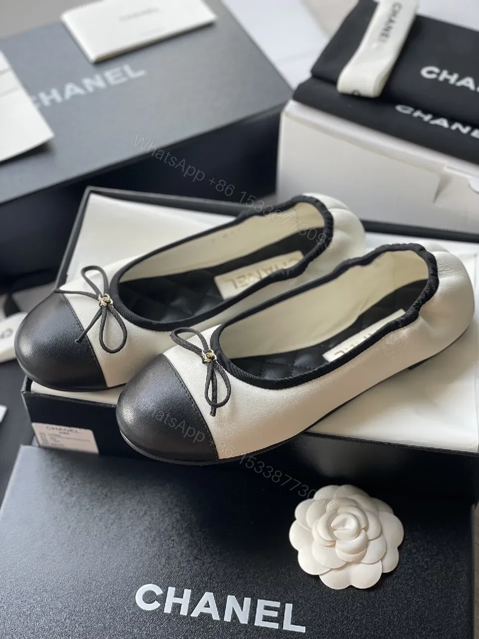View 2 of Cream & Black Bow Ballet Flats - All-Day Comfort Style