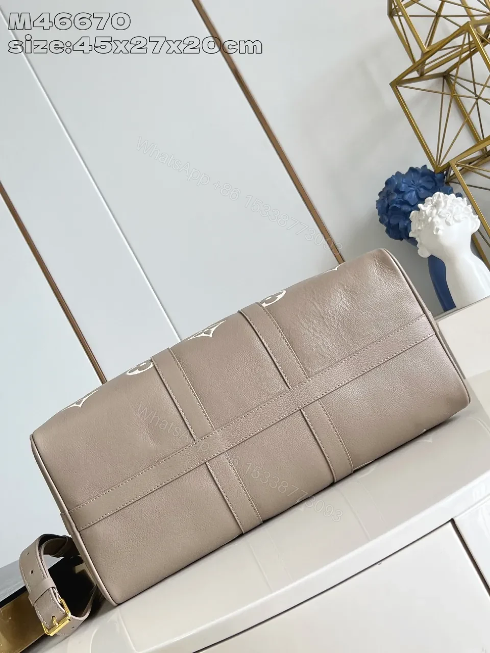 View 3 of Taupe Canvas Weekender: Monogram Luxe, Structured Carryall