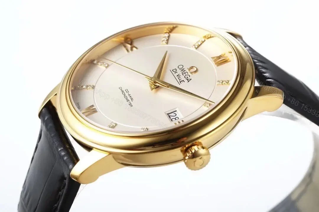 View 5 of MKS Omega De Ville Prestige Replica Watch Gold with Black Leather Strap