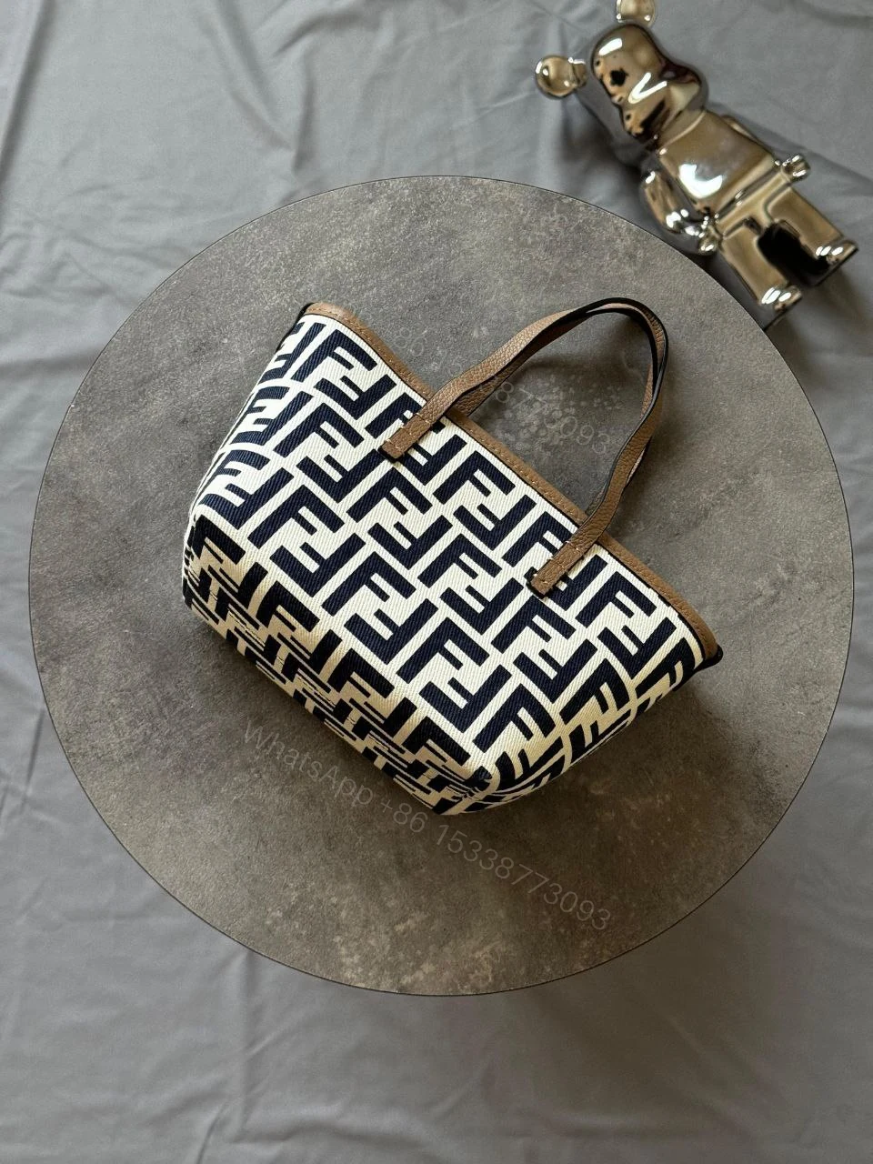 View 2 of Fendi Mini Roll FF beige jacquard mini bag