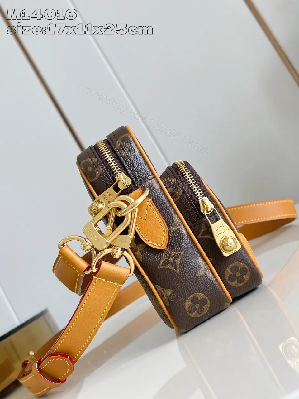 View 3 of Monogram Crossbody: Warm Leather Trim, City Luxury, Compact All-Day