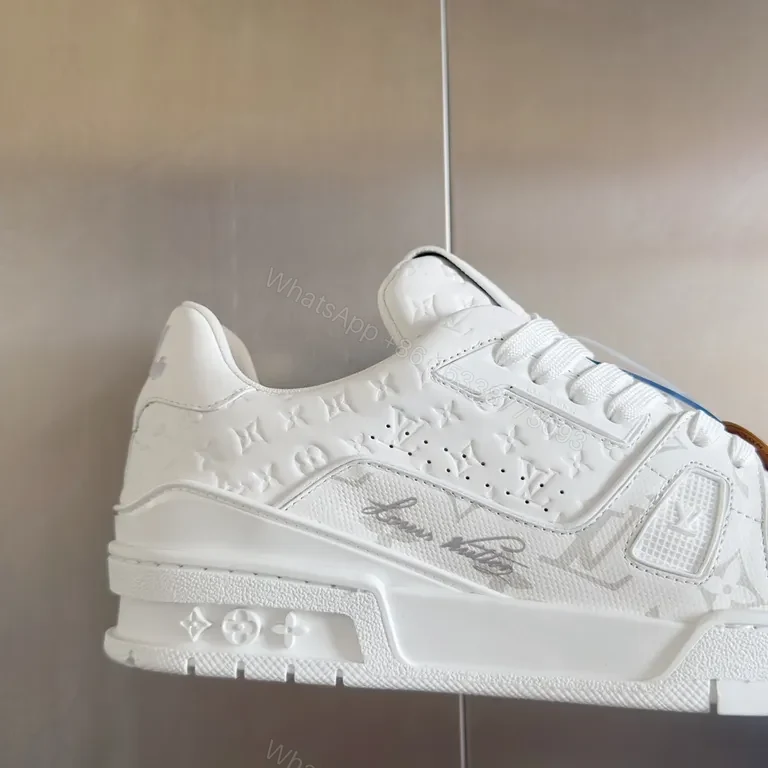 View 3 of Premium Leather LV-Accent White Sneakers: Classic, Comfortable, Versatile