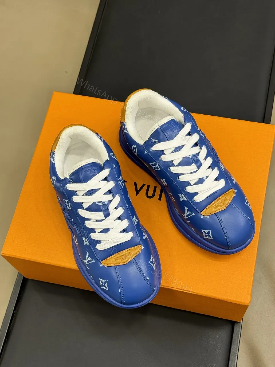 View 5 of Bold Blue Monogram-Texture High-Tops: Luxury-Inspired Sneaker