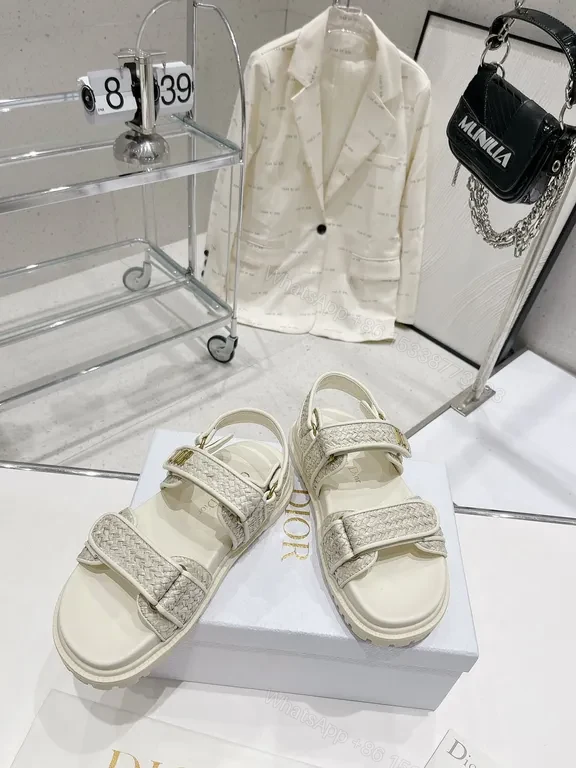 View 5 of Cream Woven Strap Sandals with DIOR Accent, Premium Comfort Footwear