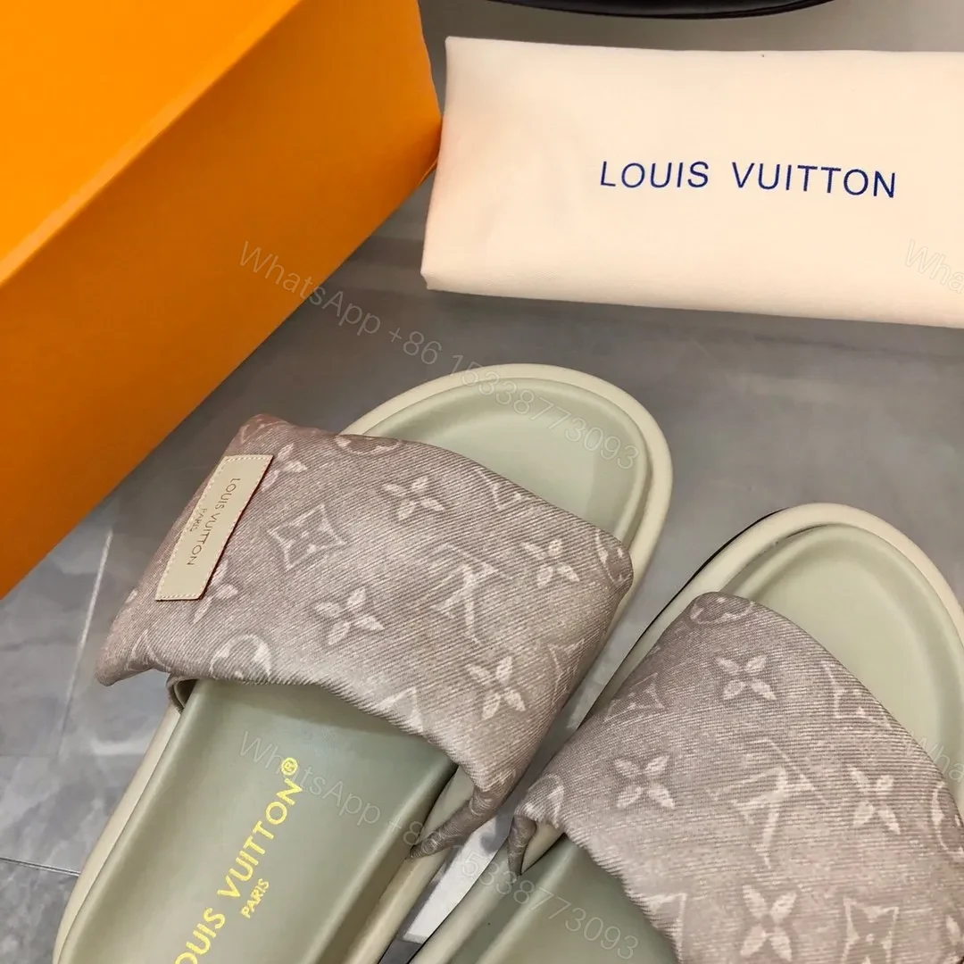 View 6 of LV Women Light Gray Fabric Slides Sandals