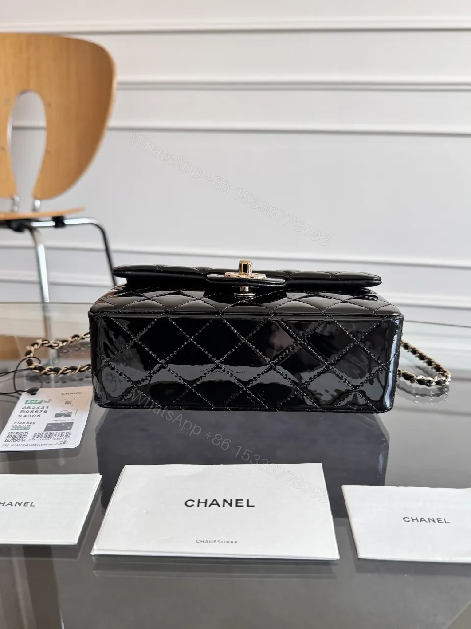 View 10 of Black Velvet Quilted Bag - Chanel-Inspired Flap Handbag