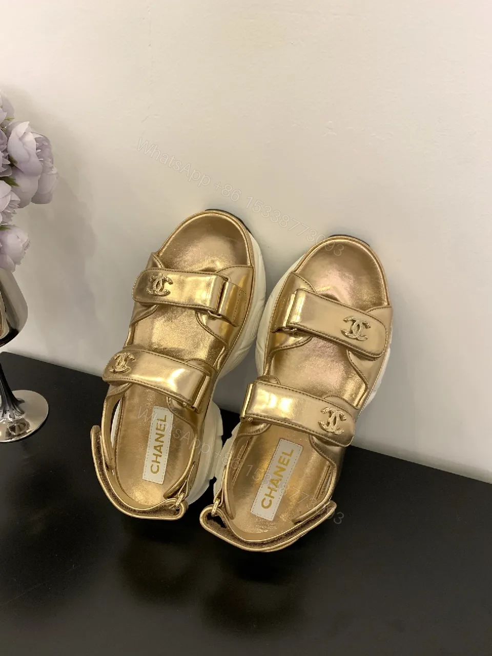 View 2 of Gold Metallic Slip-On Sneakers with Chunky Sole, Luxe Comfort