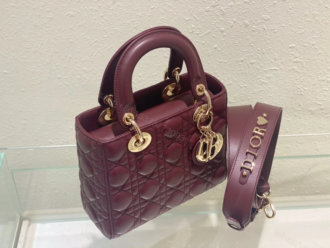 View 2 of Dior Lady ABC High-end Women’s Handbag, Dark Red, Soft Leather 20cm