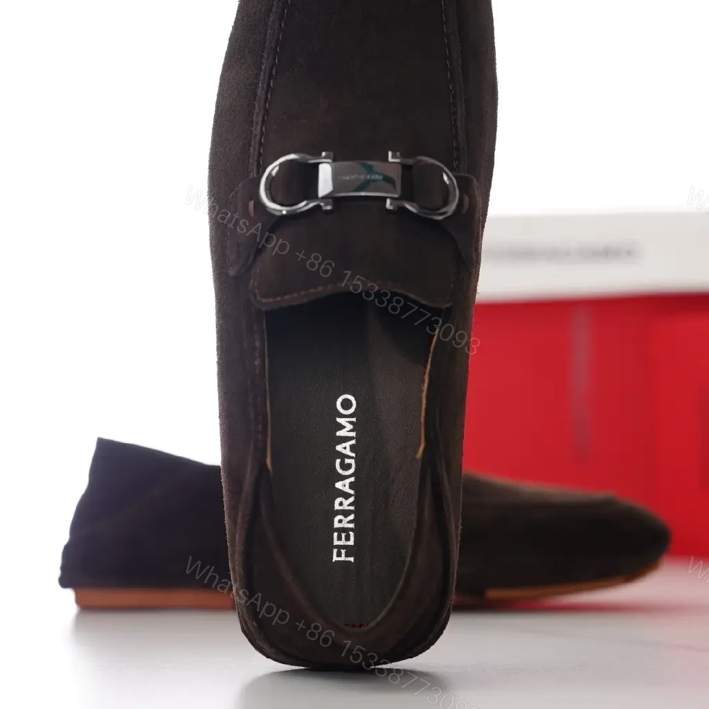 View 4 of Lux Suede Driving Mule with Hardware Detail