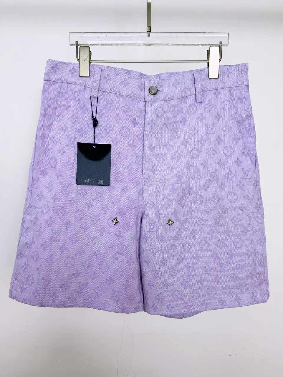 View 4 of Lavender Leather-Patterned Bermuda Shorts with Star Embellishments
