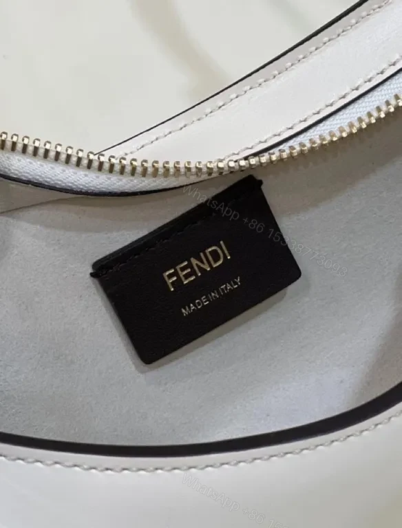 View 6 of Chic White Leather Handbag: Minimalist Fendi Hardware Elegance
