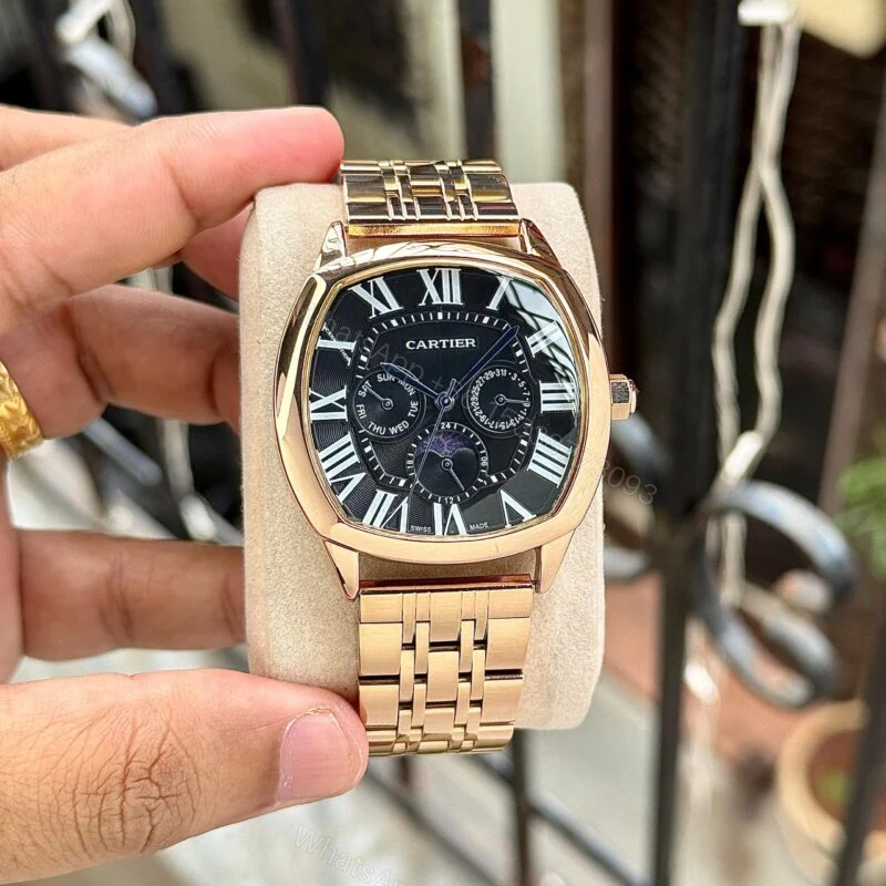 Cartier Santos De Black Dial Rose Gold 43mm Quartz — view 1