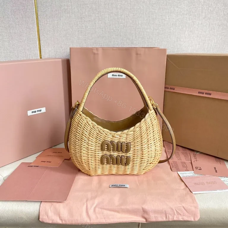 Natural Raffia Monogram Handbag – Miu Miu Inspired, Compact Chic — view 1