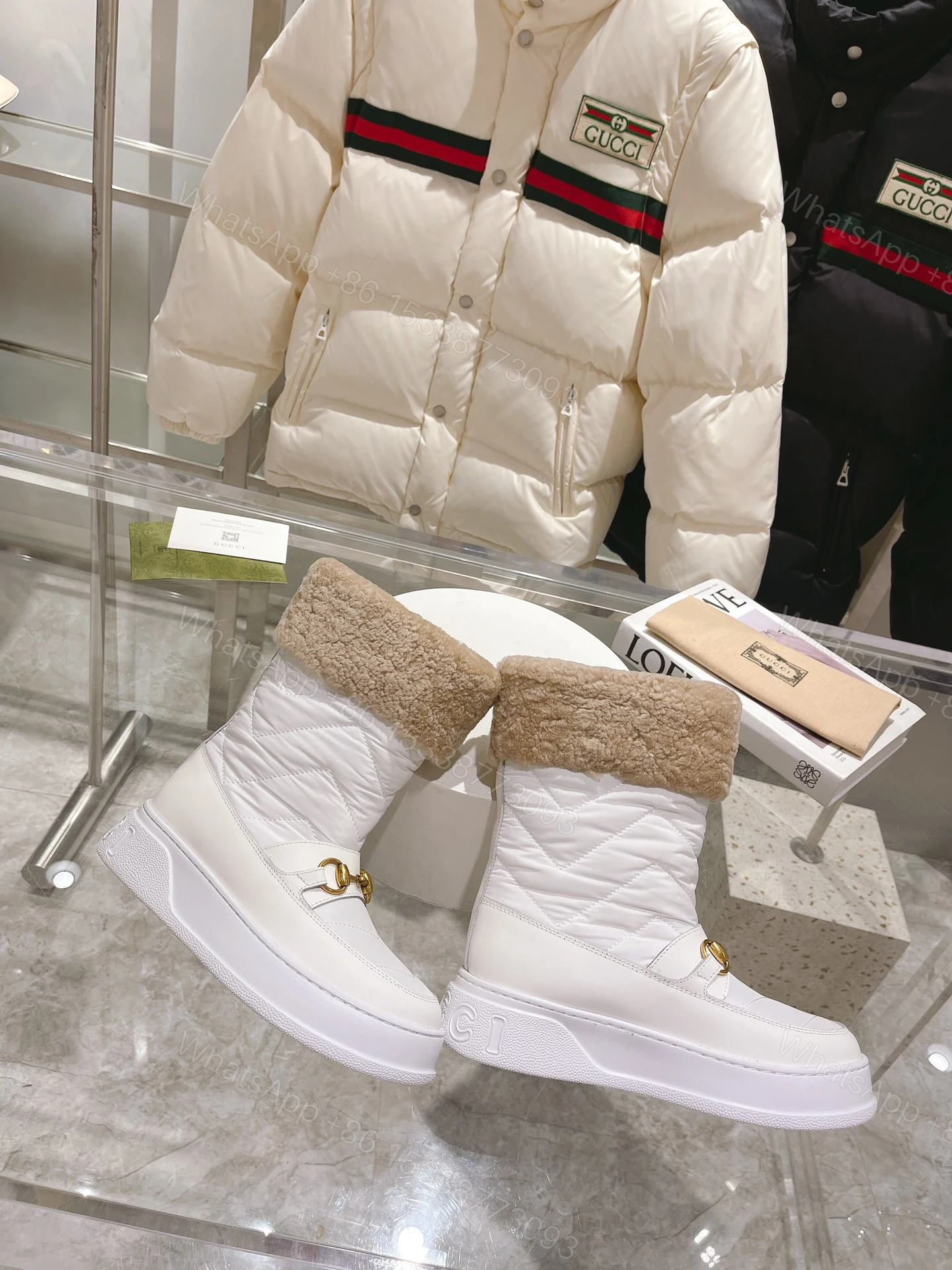 View 3 of GUCCI HORSEBIT CHEVRON QUILTED BOOTS WHITE