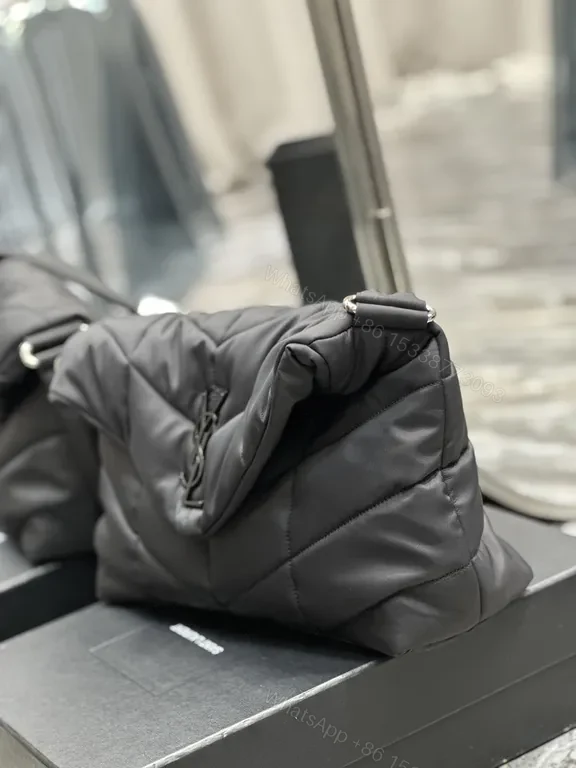 View 9 of Chic Satin Quilted Crossbody Bag with YSL Emblem - Luxury