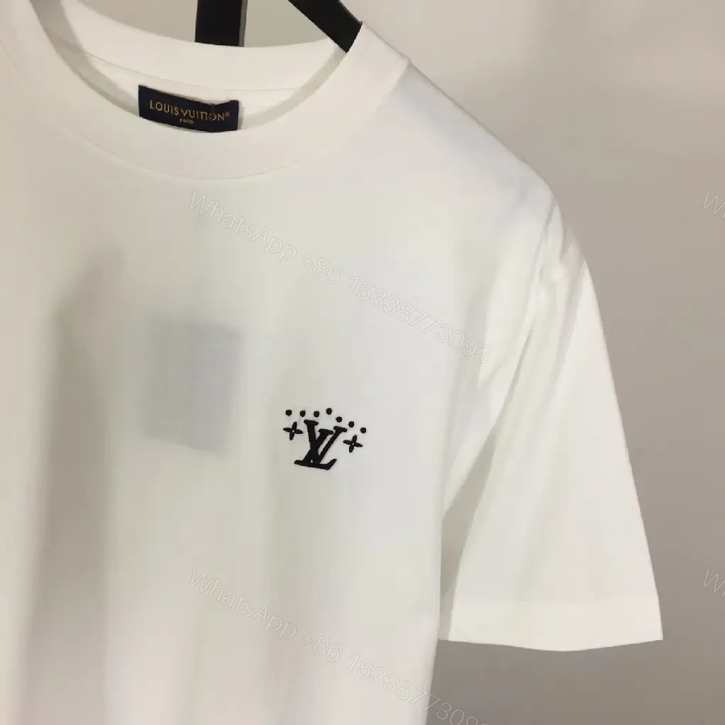 View 7 of Minimalist White Tee: Subtle LV-Inspired Emblem, Premium Cotton Blend