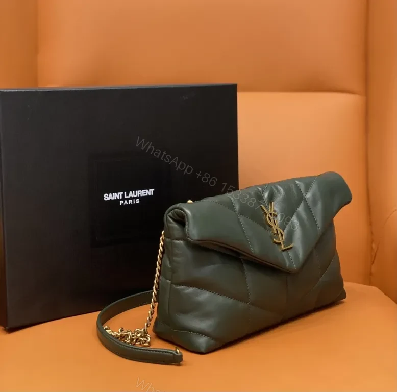 View 3 of Quilted Calfskin Envelope Crossbody with YSL Gold Logo