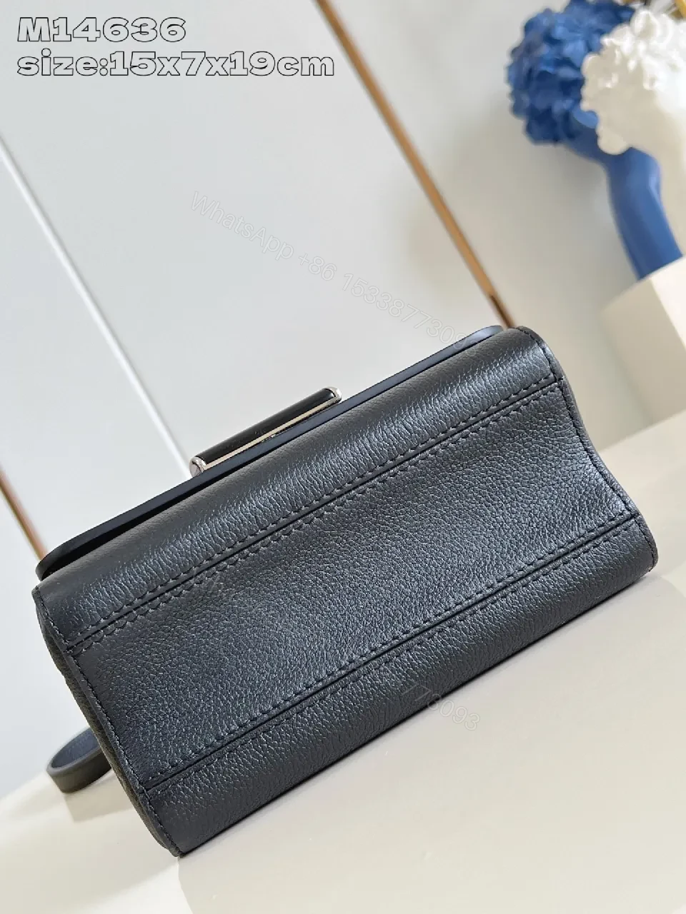 View 2 of Chic Pebbled Leather Crossbody: Pearl & Chain Detail