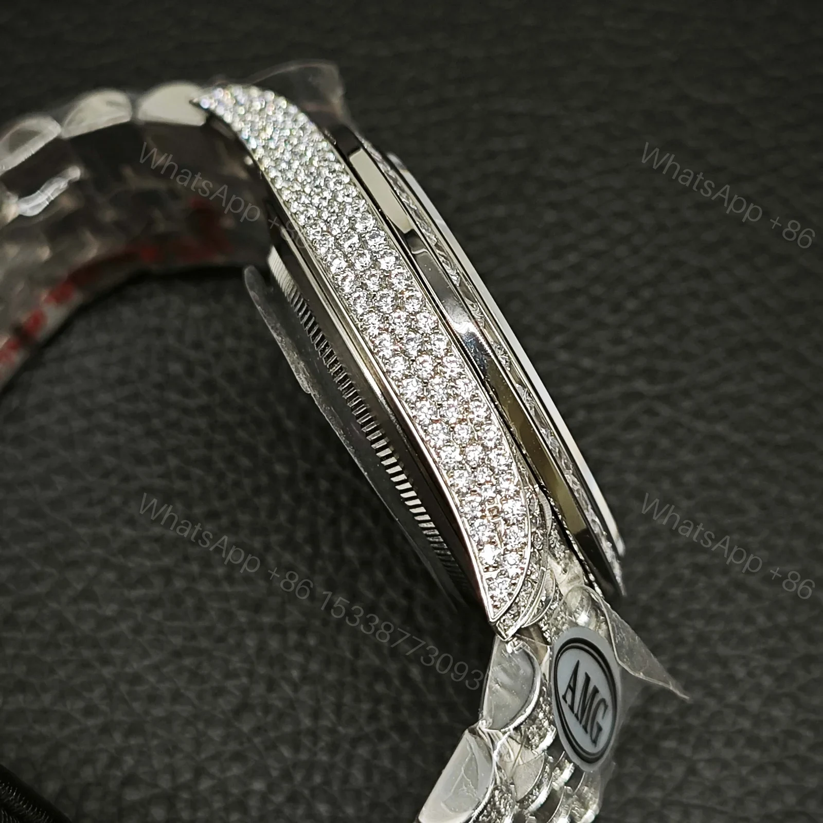 View 5 of Rolex Datejust Full Diamond 41mm Silver Pavé Dial Baguette Bezel President Bracelet RLG-DJ-FULLDIAMOND-41MM-SILVER