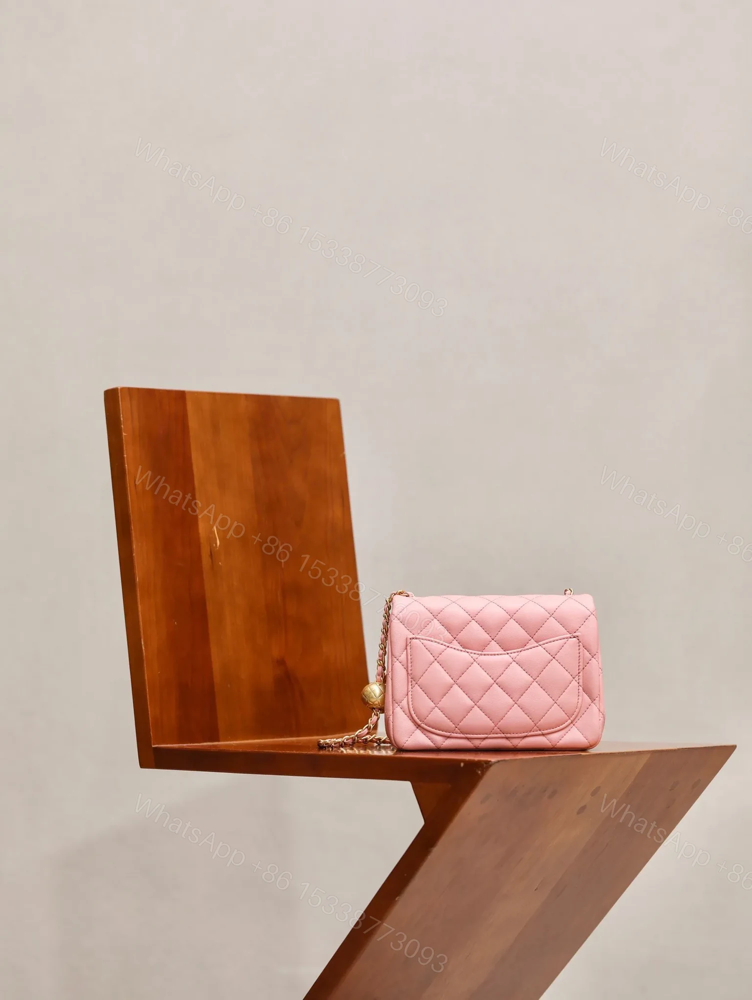 View 2 of Chanel Classic Woman’s 11 Handbag Pink With Bag Handle Bell 18cm