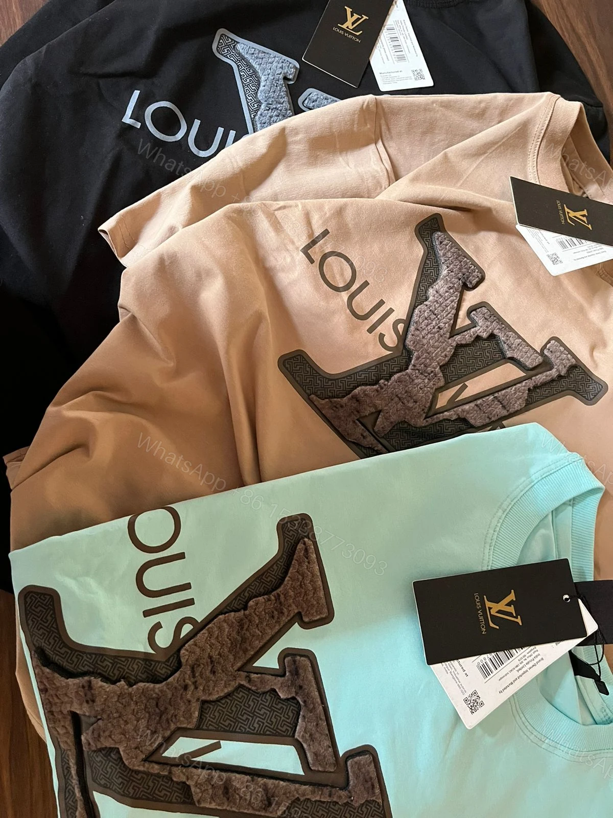 View 4 of FIRST COPY Louis Vuitton Drop shoulder Premium patch work on front t-shirt