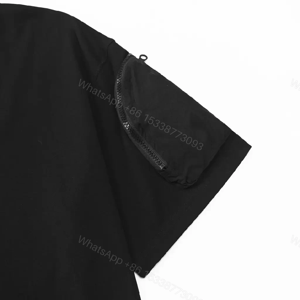 View 6 of Stone Fabrication: Minimal Tee with Sleeve Zip Pocket, Premium Cotton