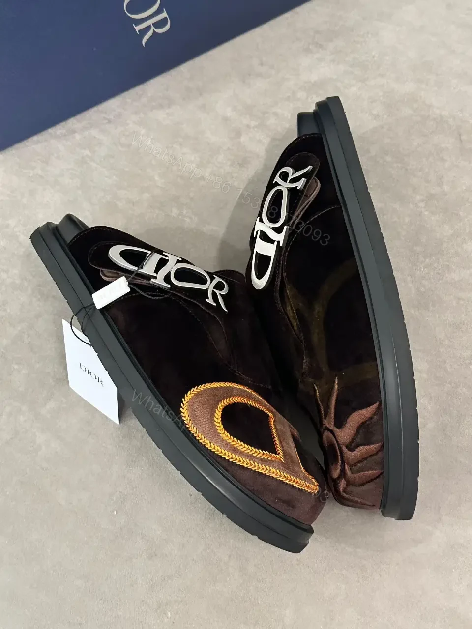View 4 of Brown Suede Leather Slippers Quilted Logo Dior Slide