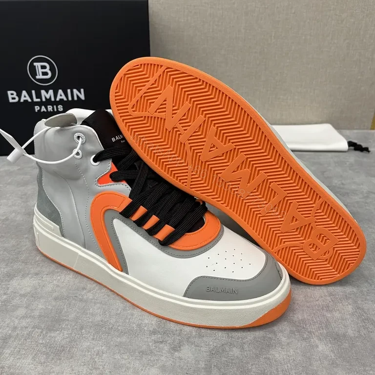 View 2 of Balmain Orange-Accented Leather High-Tops Sneakers