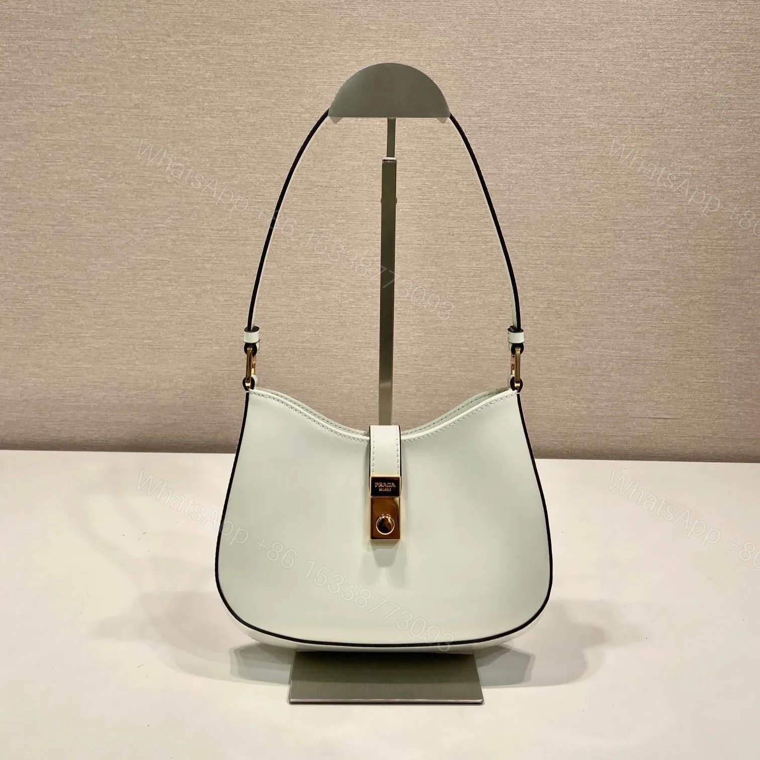 PRADA CLEO SHOULDER BAG 22 IN WHITE BRUSHED LAMBSKIN WITH CLASP CLOSURE — view 1