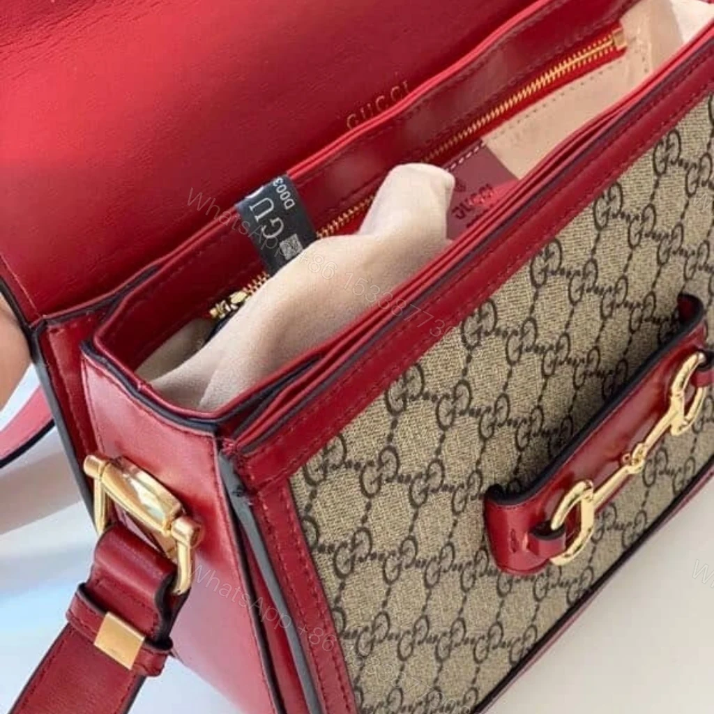 View 8 of Gucci Horsebit 1955 Soft Small Shoulder Bag Beige Red 25cm