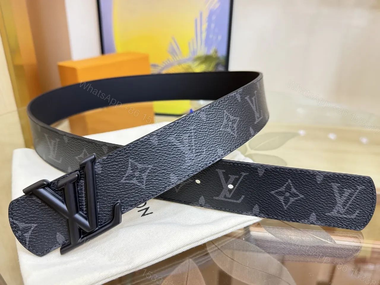 View 3 of Monogram Leather Belt with LV Closure — Modern Everyday Style