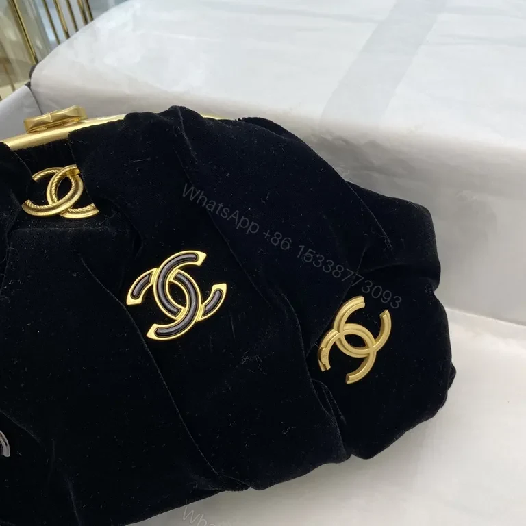 View 6 of Black Velvet Lounge Bag with Goldâ€“Silver Hardware Bag