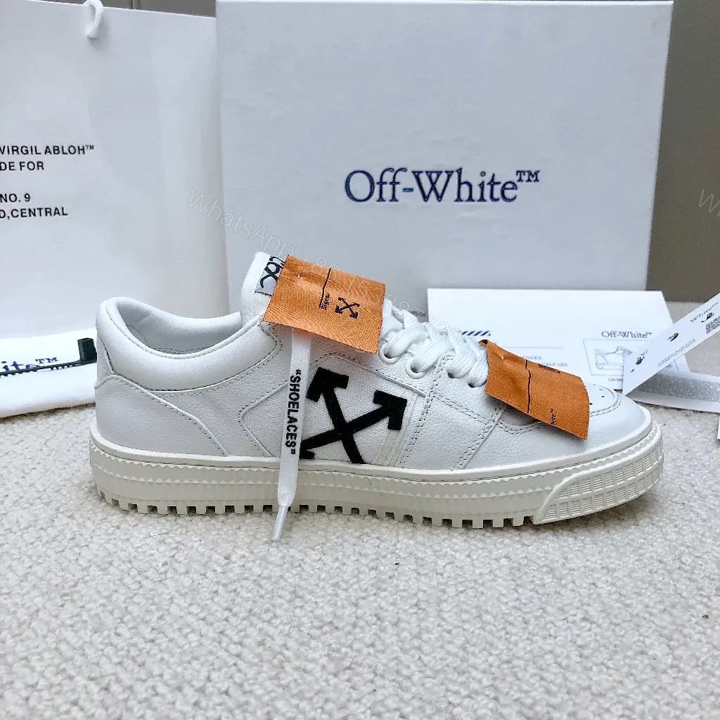 View 6 of White Leather Low-Profile Sneakers with Signature Tape Details