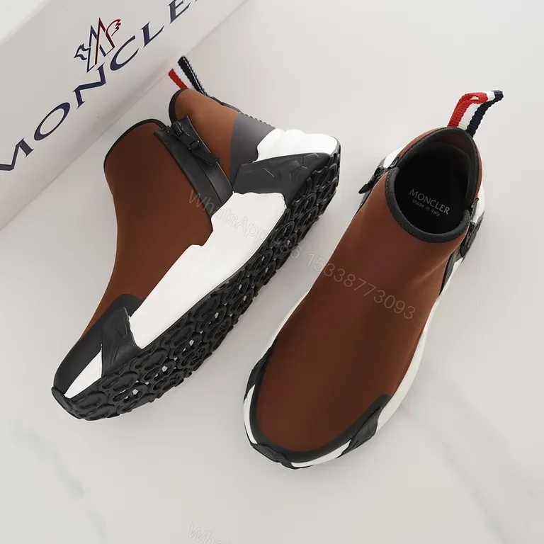 View 3 of Moncler Brown Leather High-Top Sneakers with All-Day Comfort