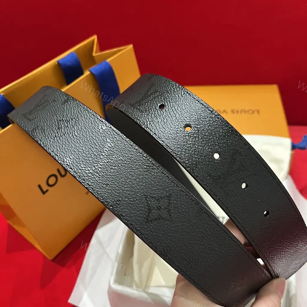 View 2 of Black Leather Belt Classic Luxury with Gold LV Buckle