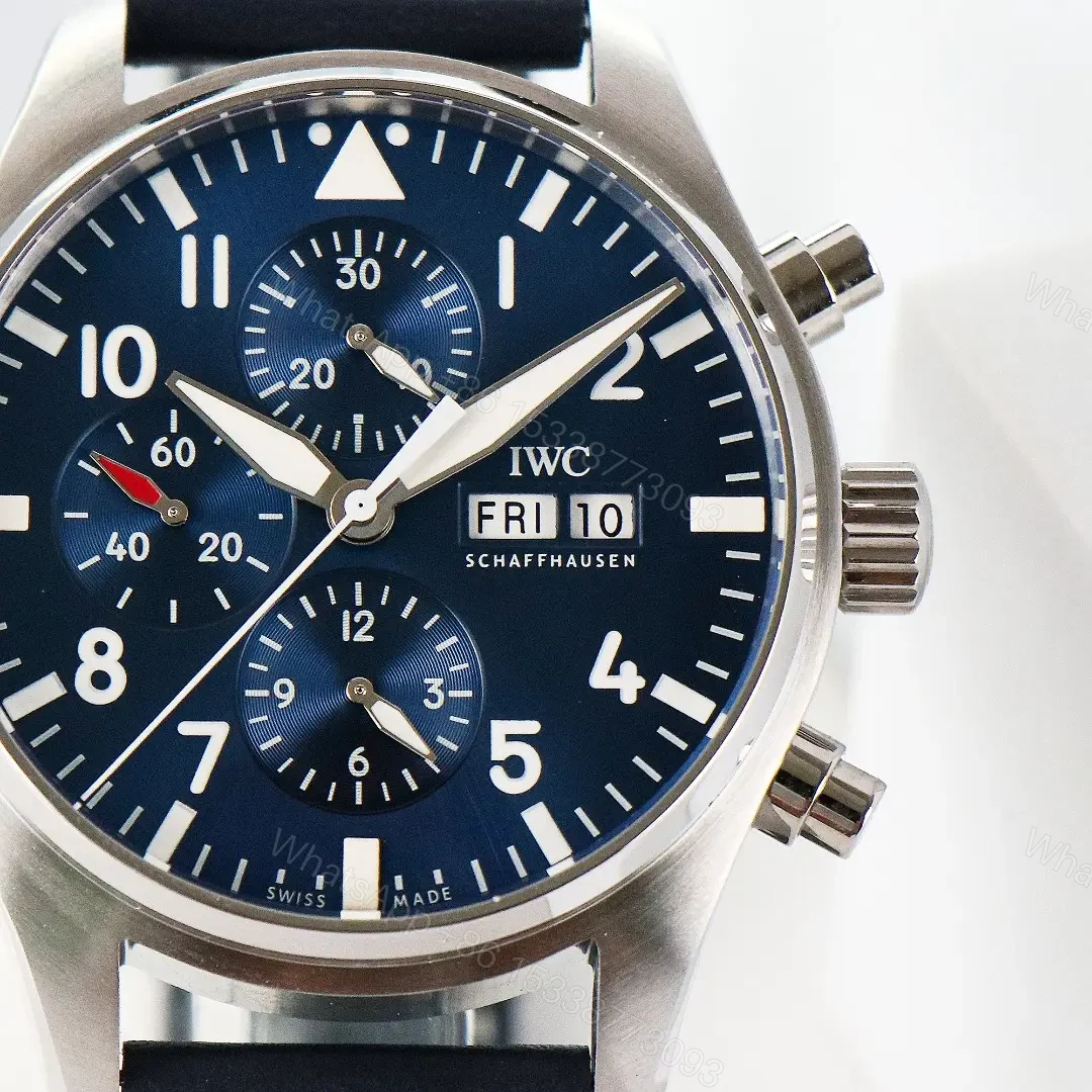 View 3 of IWC Pilot Chronograph Watch Blue Dial Black Leather Strap Ultimate 43MM IW3780031