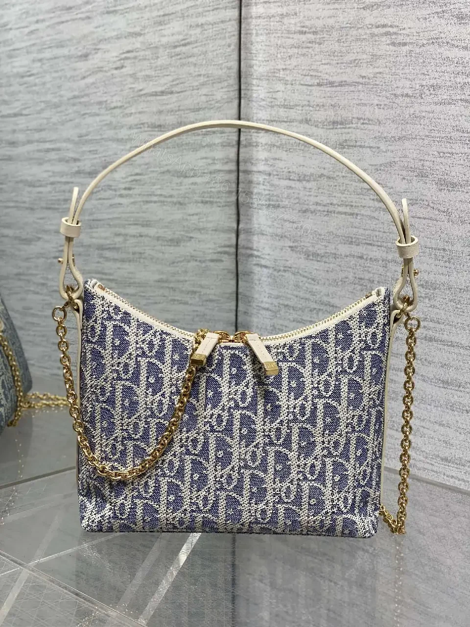 View 10 of Chic Denim‐Texture Satchel: Structured, Gold‐Accent Crossbody
