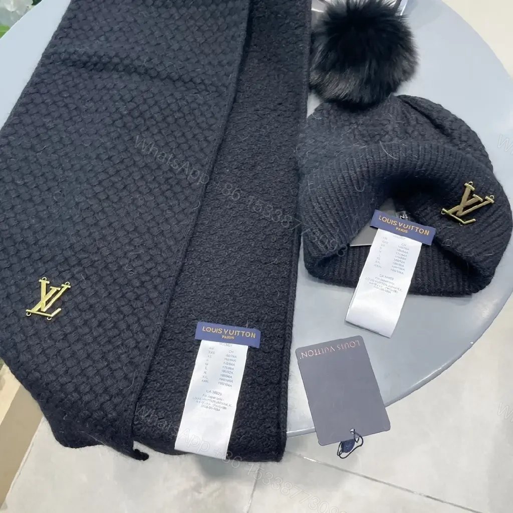 View 5 of Textured Knit Beanie & Scarf Set - Black, Gold Accent