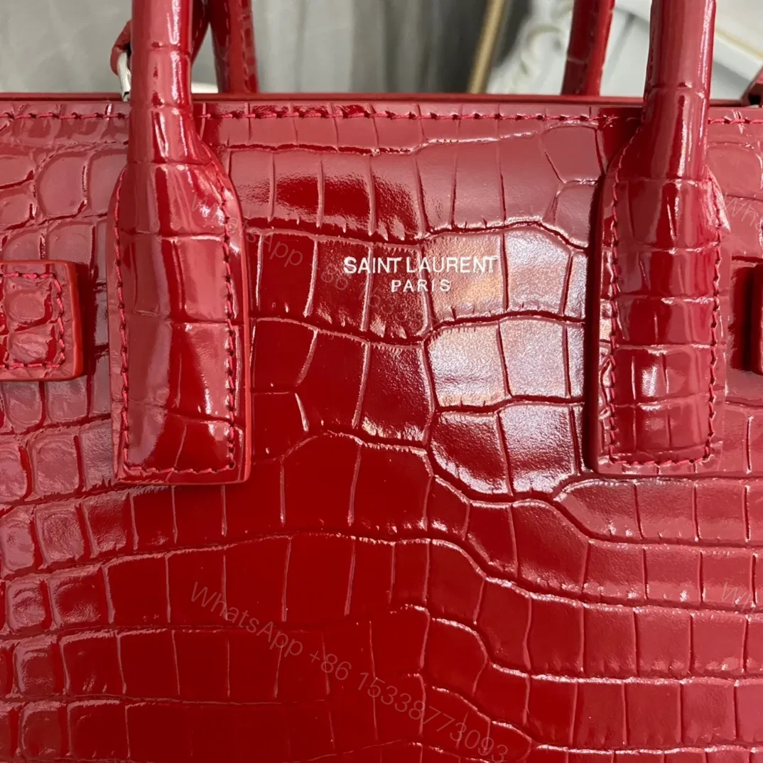 View 5 of Saint Laurent Paris Saint Laurent Red Croc Embossed Leather Nano Classic Sac De Jour Tote
