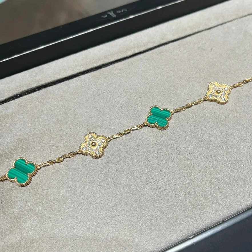 View 6 of VCA Vintage Alhambra Bracelet, Yellow gold, Diamond, Malachite
